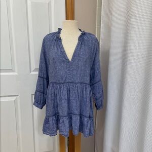 eShakti Indigo Ruffled Tunic 100% Linen 1x Beautiful